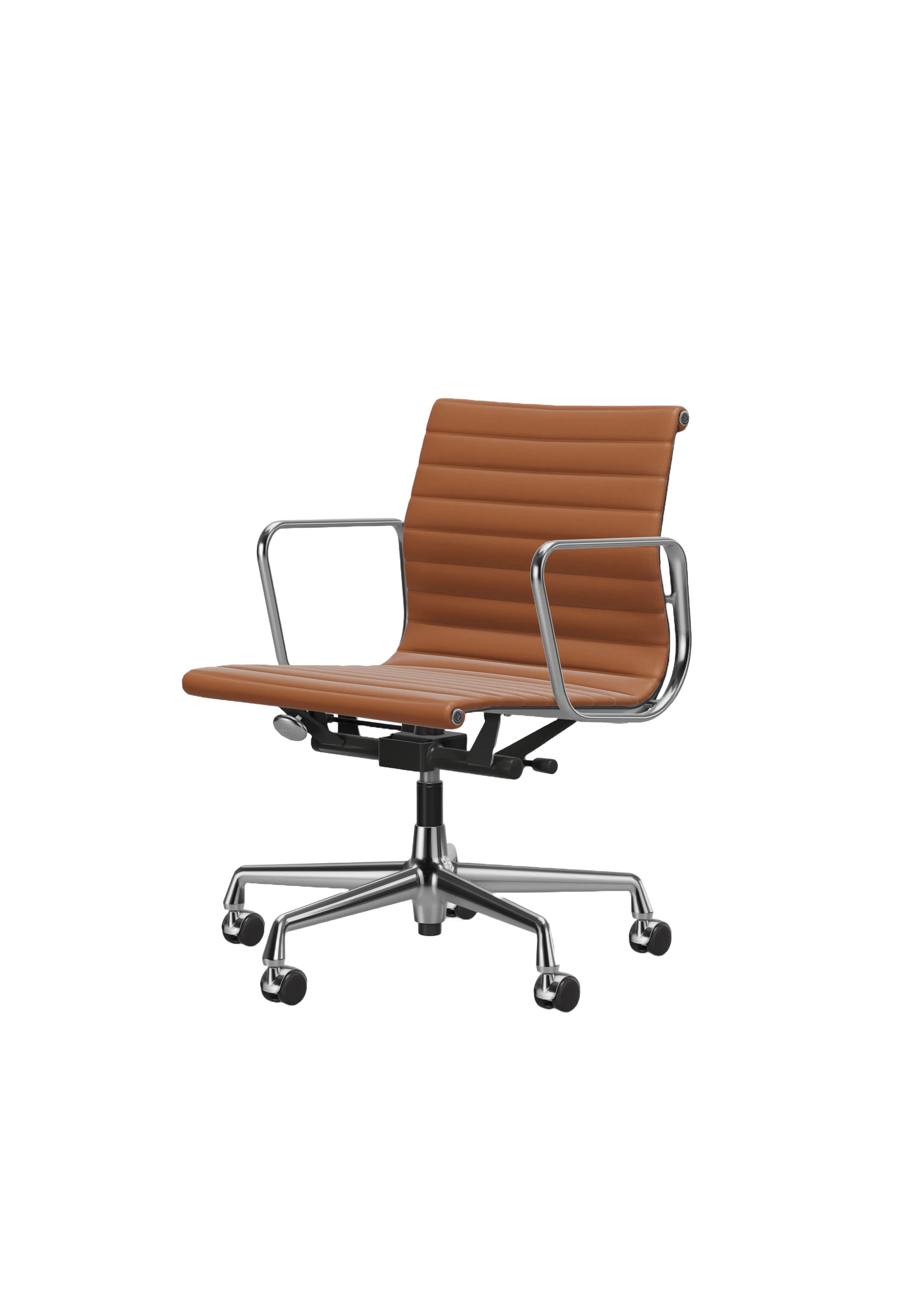 Ea117 118 119 Working Chair Silver Aluminium Frame Brown Cognac With Wheels Mid Size By Vitra For Donzelli